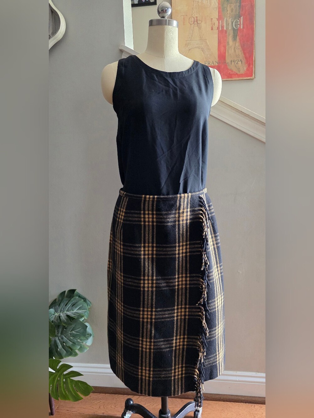 Vintage Kasper Wool Blend Skirt Plaid Size 8